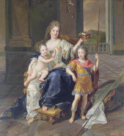 Francois de Troy Painting of the Duchess of La Ferte-Senneterre with the future Louis XV on her lap (then styled the Duke of Anjou) and the Duke of Brittany standing n oil painting picture
